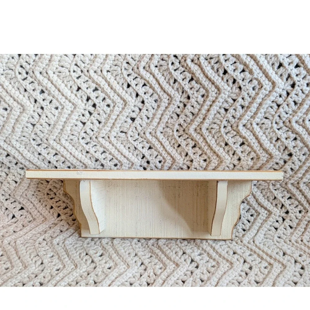 Vintage Farmhouse Wood Wall Shelf Distressed Cream Floating Display Ledge 12in
